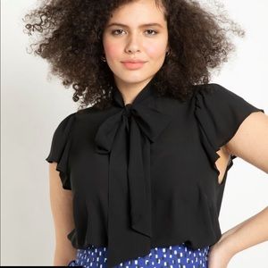 Eloquii Flutter sleeve, neck tie blouse